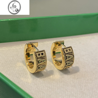 JiMiB家字母耳扣法式复古金属耳环女冷淡风小众高级感耳钉金色ins耳饰