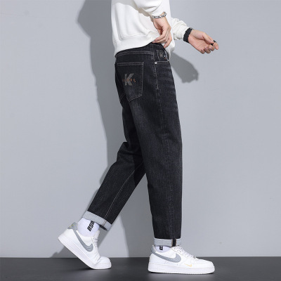 新疆棉刺绣牛仔裤男秋冬款弹力韩版设计感潮牌宽松休闲新款哈伦裤