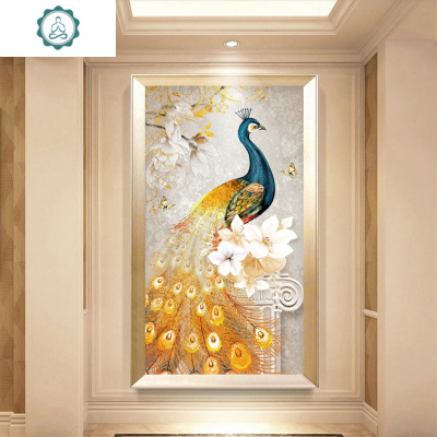 5d钻石画满钻新款竖版吉祥孔雀客厅欧式玄关走廊贴钻石十字绣新款封后吉祥孔雀-100×200cm满钻全