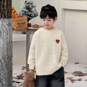 童酷儿童冬款湖州织里童装爱心字母刺绣针织衫加厚男童毛衣潮