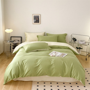 雅鹿家纺时尚风全棉纯色纽扣四件套AB版拼色纯棉套件