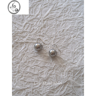 JiMi有北手作 经典简约高级感灰色真多麻施家珍珠耳环S925银银耳钩女