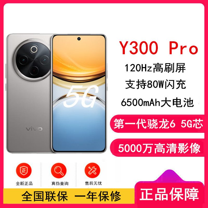vivo Y300 Pro 钛色 8GB+128GB 骁龙6 5G芯 6500mAh电池 80W充电 5000万高清影像 5G 手机