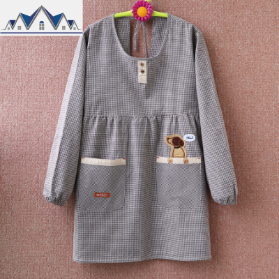 长袖围裙可爱日系家用女时尚厨房棉防水防油韩版罩衣大人带袖子 三维工匠