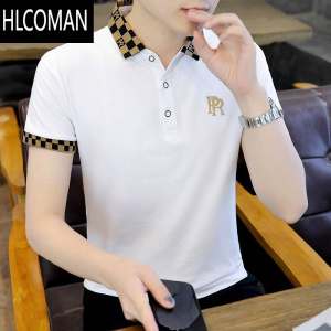 HLCOMAN衫男短袖t恤翻领男装夏季潮流半袖商务上衣2024夏款高端体恤