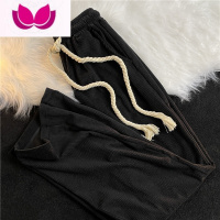 七斓休闲裤男港风宽松潮流灯芯绒直筒裤ins纯色抽绳阔腿拖地长裤