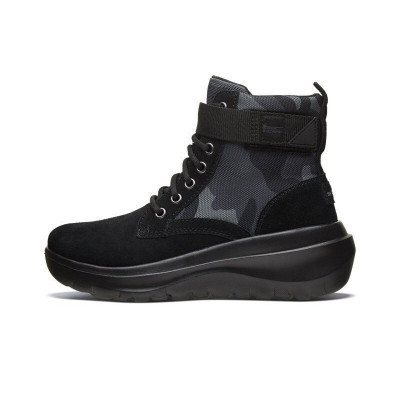 Skechers斯凯奇女鞋反毛皮拼接魔术贴高帮靴马丁靴休闲鞋15553-BLK.