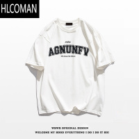 HLCOMANvintage美式个性字母印花短袖男ins潮牌T恤夏季高街宽松上衣