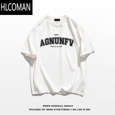 HLCOMANvintage美式个性字母印花短袖男ins潮牌T恤夏季高街宽松上衣