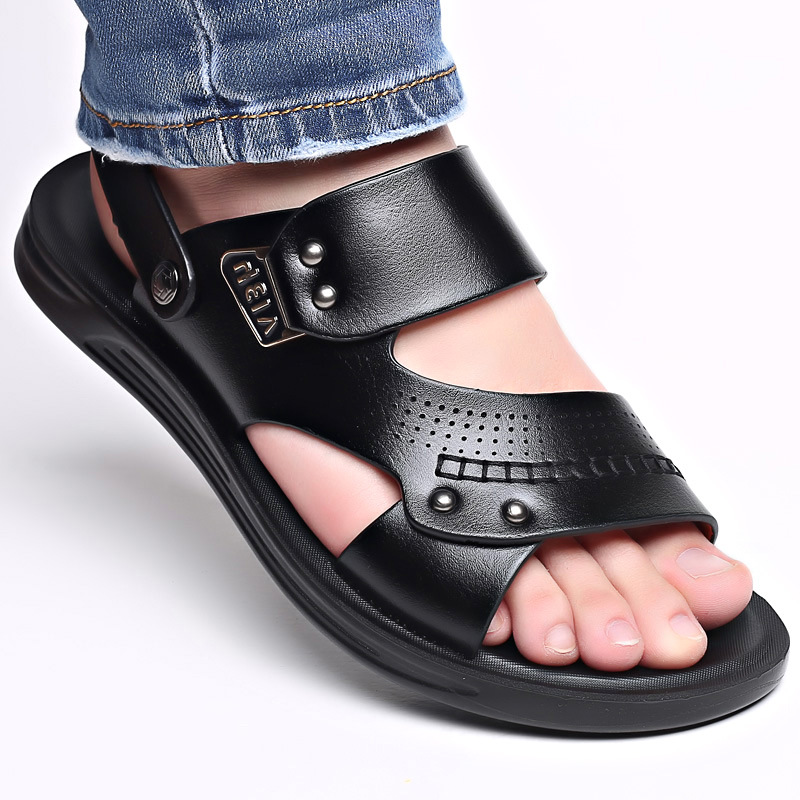 2026新款拖鞋两用青年沙滩鞋凉鞋男士真皮软底夏天皮凉鞋透气夏季