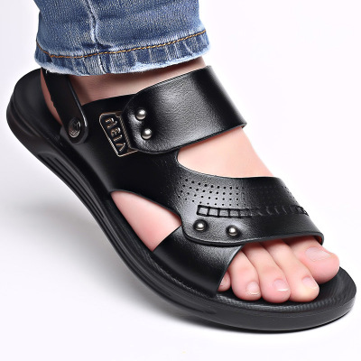 2026新款拖鞋两用青年沙滩鞋凉鞋男士真皮软底夏天皮凉鞋透气夏季