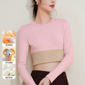 羊毛蚕丝圆领打底衫女秋冬加绒加厚发热绒修身显瘦T恤保暖上衣女