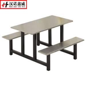 汉诺鑫威不锈钢餐桌连体餐桌椅组合学校食堂员工小吃店快餐桌椅4人6人8人4人位铁架不锈钢餐桌