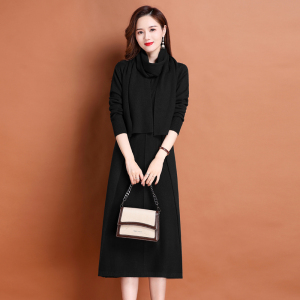 配围巾2025冬春新款羊绒衫女装高个子长款过膝毛衣春秋大码打底羊毛针织连衣裙高端羊毛衫女内搭针织羊绒连衣裙V领套头毛衣女