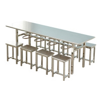晋舰 不锈钢食堂餐桌员工连体快餐桌椅组合饭堂长方形餐桌八人挂凳含凳