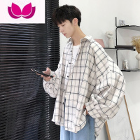 七斓秋季oversize格子衬衫男长袖韩版潮流宽松帅气薄款外套很仙的衬衣