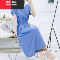 YIBUSHENG民族风棉绸碎花连衣裙海边度假人棉仙女裙大码印花绵绸短袖长裙