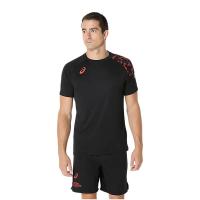 Asics男士吸湿速干彩印圆摆下摆短袖T恤运动训练比赛服