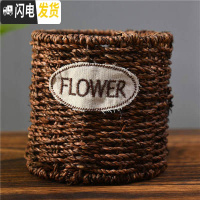 三维工匠编藤编办公用品韩国仿古桌面收纳盒创意时尚多功能插花笔筒摆件 大号