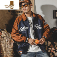 YANXU美式复古棒球服绒外套男潮牌宽松刺绣帅气工装夹克衫男