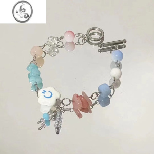 JiMi云朵笑脸手链彩色琉璃拼接串珠女夏ins小众轻奢设计闺蜜同款手饰