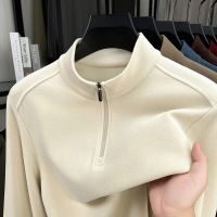 新款半开领拉链打底含桑蚕丝男士秋冬季修身保暖立领卫衣T恤