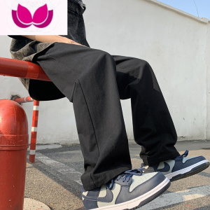 七斓欧美高街裤子男春季新款潮流百搭宽松直筒休闲裤潮牌拖地阔腿长裤