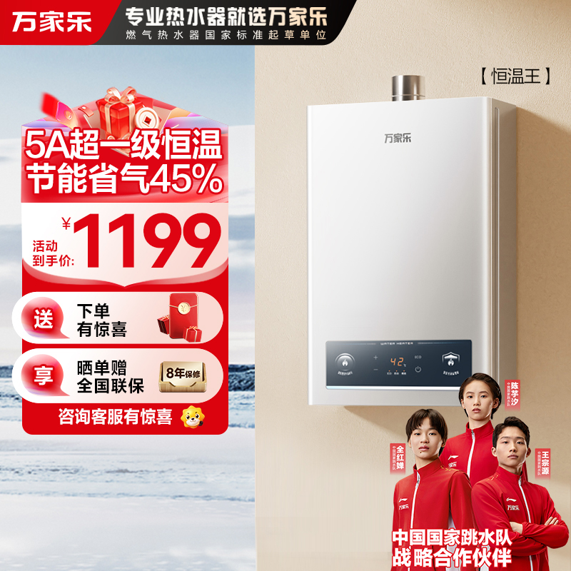 万家乐恒温王燃气热水器JSQ25-13P3(F)天然气5A超一级恒温13升家用洗澡一级节能省气防冻