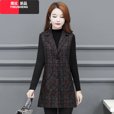 YIBUSHENG妈妈春秋新款外套马甲背心薄款中年女装坎肩上衣中老年人格子马夹妈妈装