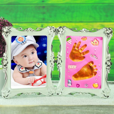 宝宝印泥折叠套装手足印手脚印婴儿印泥手足印泥留念百天生日留念折叠相框+粉色