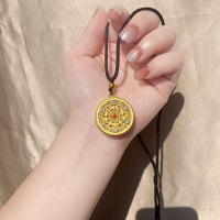 2024新款仿沙金五福如意八宝罗盘吊坠项链复古国潮黄铜镀金女饰品送女朋友老婆情人节七夕生日礼物