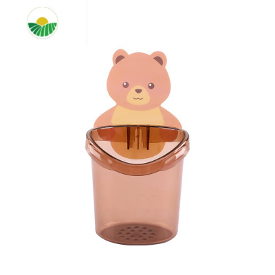 小熊抱杯牙刷收纳架免打孔漱口杯粘架卡通置物牙刷架 咖啡色2个装洗漱