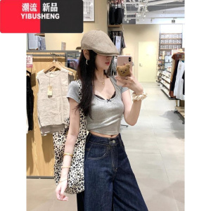 YIBUSHENG纯欲假两件蕾丝短袖t恤女季设计感小众修身短款纯欲甜辣小上衣