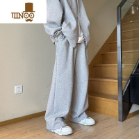 YANXU美式青少年休闲裤子男款秋季潮牌宽松垂感运动裤直筒抽绳束脚卫裤