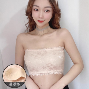 浪莎蕾丝抹胸内衣女无肩带防走光聚拢防滑背心打底隐形内搭裹胸DT