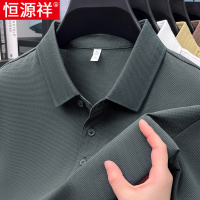 恒源祥石墨绿纯棉短袖T恤男士夏季薄款中老年爸爸翻领polo衫上衣