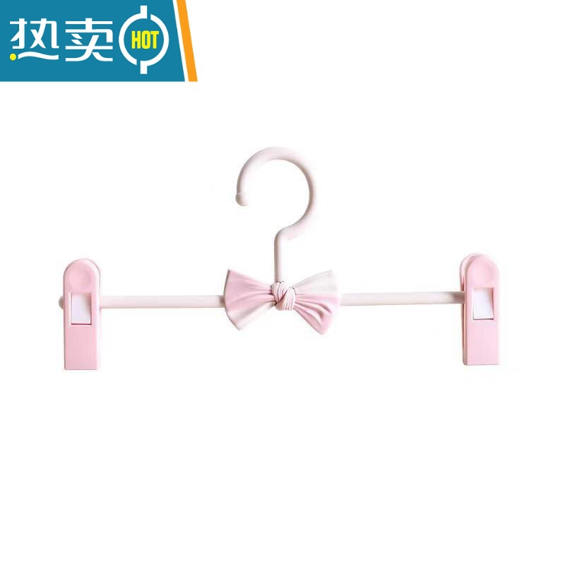 敬平卡通可爱儿童塑料防滑衣架裤夹可调节伸缩裤架新生儿宝宝晾衣夹子 粉色 5个