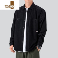 YANXU新款长袖衬衫男日系潮牌宽松复古休闲黑色工装衬衣外套