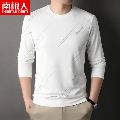 南极人春秋款男士卫衣圆领长袖商务休闲T恤宽松打底衫上衣印花潮