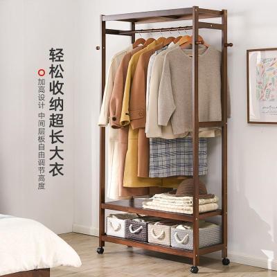 森美人家用落地衣帽架实木简易衣架柜式卧室挂衣架简约现代衣服架多功能