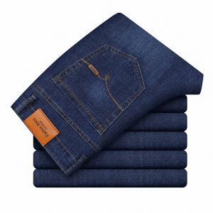 老爺車(LAOYECHE)冬天厚款新款牛仔裤男士宽松直筒商务休闲男裤弹力纯黑色长裤子