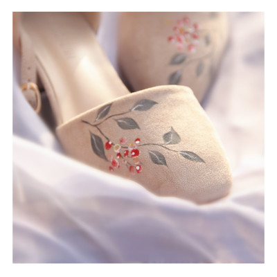 林先森未央歌-青伊原创手绘的复古风高跟凉鞋文艺搭配旗袍单鞋新款休闲鞋