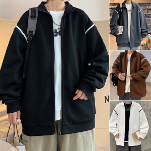 开衫卫衣男士春秋款运动棒球服宽松男装立领拉链外套夹克上衣.