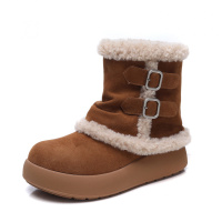 真皮厚底裤管雪地靴女冬季新款百搭舒适加绒保暖东北大棉短靴