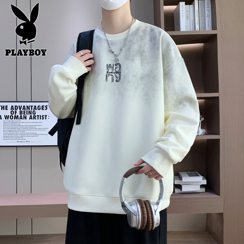 花花公子新款高品质卫衣男渐变潮流宽松套头青少年秋季新款脏脏布长袖学生