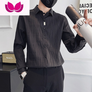 七斓网红长袖衬衫男潮牌韩版修身寸衫痞帅高级设计感男装休闲衬衣