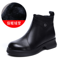 头层牛皮短靴女冬季新款保暖加绒复古百搭厚底防滑拉链马丁靴