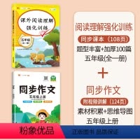 [2本]语文阅读+上册同步作文 小学五年级 [正版]小学五年级阅读理解训练题语文英语专项训练书人教版课外阅读练习题强化训