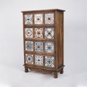 美式彩绘斗柜轻奢美式地中海简易床头柜实木胡桃色储物柜