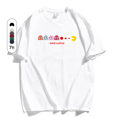 夏季潮流T恤男宽松青少年百搭五分袖体恤衫纯棉情侣印花短袖男T恤_63